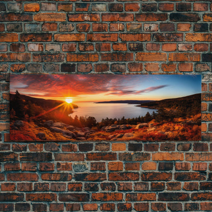 Photographic Panoramic of Acadia National Park, Sunset Photography, National Park Art, Framed Canvas Print, Landscape Photography