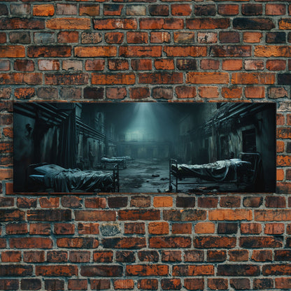 An Abandoned Insane Asylum, Canvas Print Framed Halloween Art, Spooky Decor Panoramic Halloween Art, Halloween Wall Art, Halloween Art Print