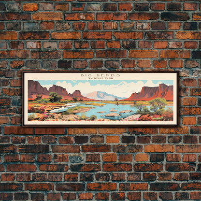 Big Bend National Park, Panoramic Texas Travel Art, National Park Print, Minimalist Travel Art, Midcentury Modern Style Landscape