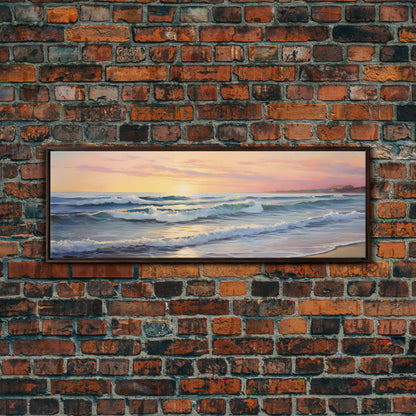 The Joy Of The Beach, Framed Canvas Print, Handmade Wall Art, Extra Large Minimalist Swimming Decor, Abstract Oil Painting, Panoramic Art