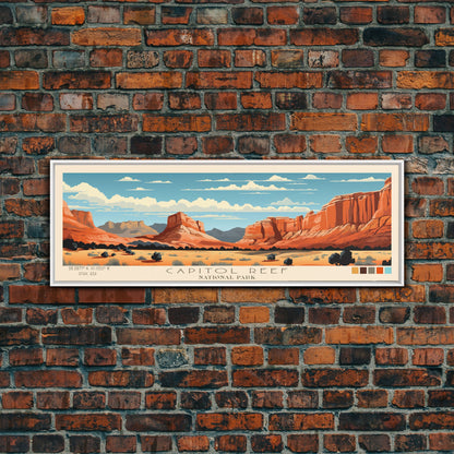 Capitol Reef National Park, Panoramic Utah Travel Art, National Park Print, Minimalist Travel Art, Midcentury Modern Style Landscape