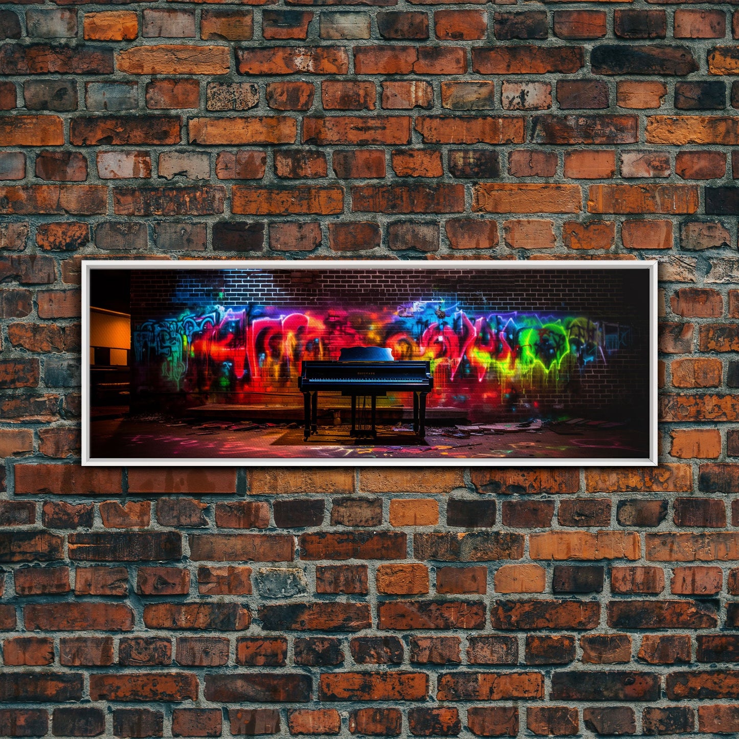 Limited Edition Graffiti Covered Piano Street Art Framed Canvas Print, Premium Graffiti Street Art Wall Decor, Extra Large Wall Art