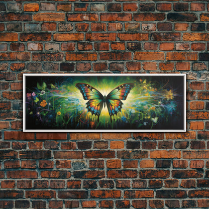 Panoramic Extra Wide Butterfly Wall Art Canvas Print, Framed Wall Art, Girl's Room Decor, Kid Room Art, Christmas Gift