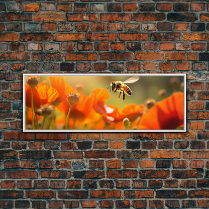Panoramic Macro Photo Of a Honey Bee, Framed Canvas Print, Nursery Decor, Bee Art, Unique Wall Art / Gift Idea