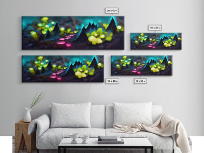 Luminescent trail in the forest, fantasy art, RPG concept art, tiny worlds, glowing mushrooms , Ready To Hang Canvas Print, Panoramic Art,