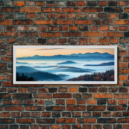 Photographic Panoramic of Blue Ridge Mountains National Parkway, Sunset Photography, Wall Art, Framed Canvas Print, Landscape Photography