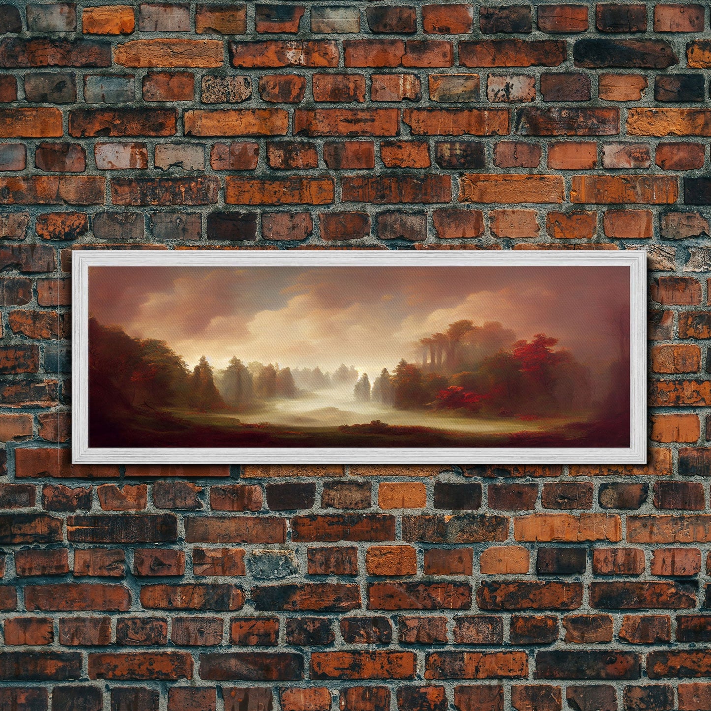 Hazy Forest Fantasy Art, Ready To Hang Canvas Print, Panoramic Art, Fog Covered Forest High Fantasy RPG Concept Art