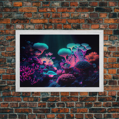Coral Reef art, synthwave aesthetic ocean art, framed canvas art, framed wall art canvas print