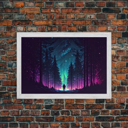 Contemplating the stars, vaporwave aesthetic, forest art, starry night, framed canvas print