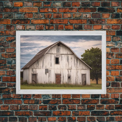 Rustic Farmhouse Wall Decor, White Barn Landscape Print, Farmhouse Living Room Decor, Farmhouse Kitchen Decor, Original Art, Old Barn Photo