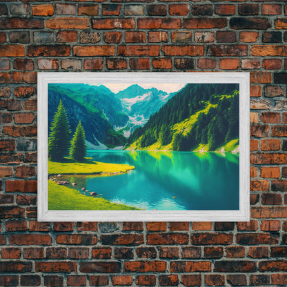 Calm and Serene Landscape Painting, Framed Canvas Print National Park Canvas Art, Framed wall decor, living room wall art, Pine Tree Lake