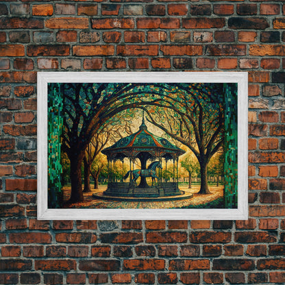 Framed Canvas Print, Painting of a Vintage carousel, Stained Glass Style Wall Art