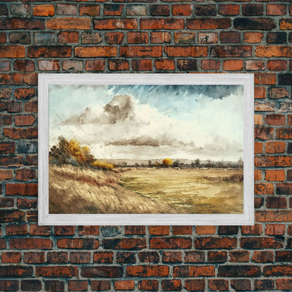 Subdued Vintage Landscape Wall Art Canvas Print, Nature Framed Large Gallery Art, Minimalist Art Ready to Hang, With Hanging Kit, Muted Art