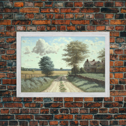 Cottage Oil Painting Framed Canvas Print | Rustic Wall Art | Vintage Muted Print | Farmhouse | Boho Style | Minimalist