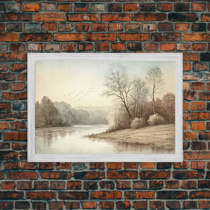 Farmhouse Wall Art, Retro / Vintage Style Landscape, Framed Canvas Print, Boho Style Minimalist Art, Framed Wall Art