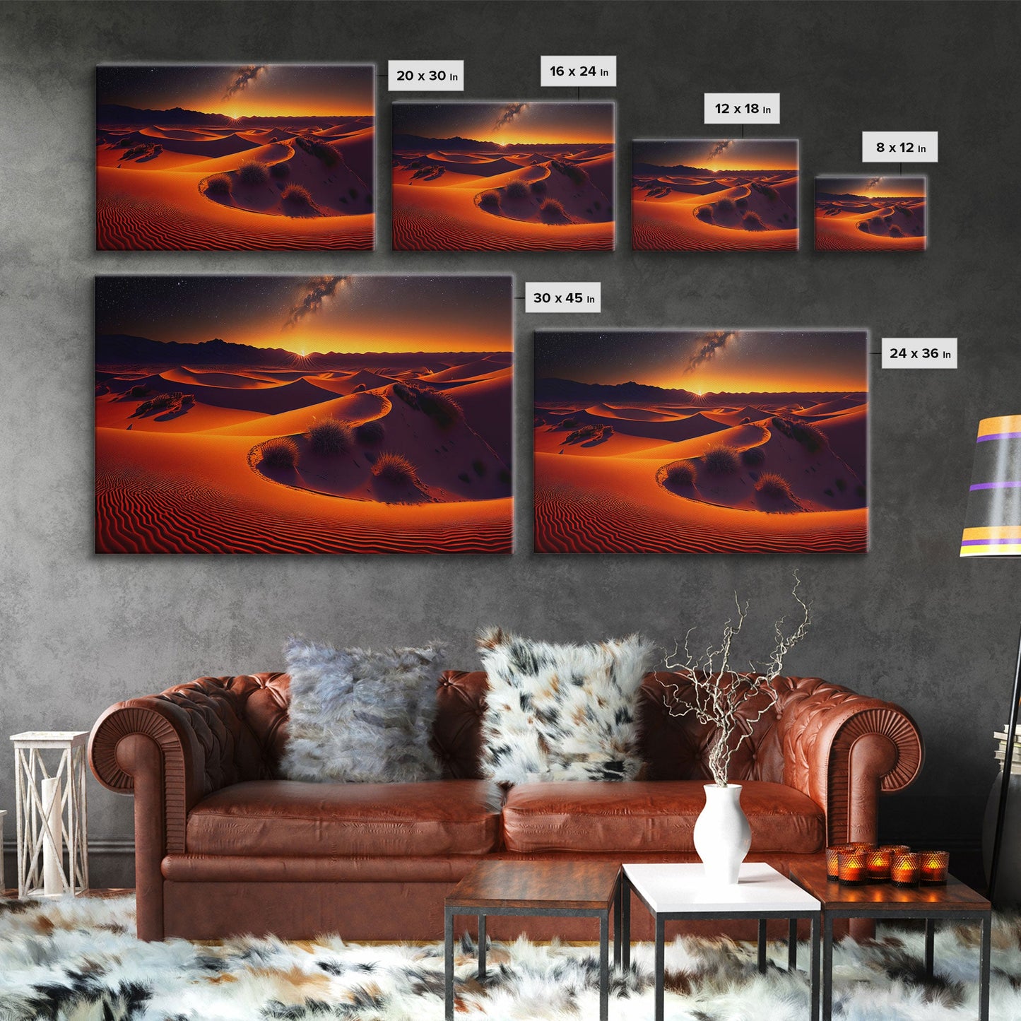 Milky Way galaxy visible over a desert night, framed canvas print, unique wall art