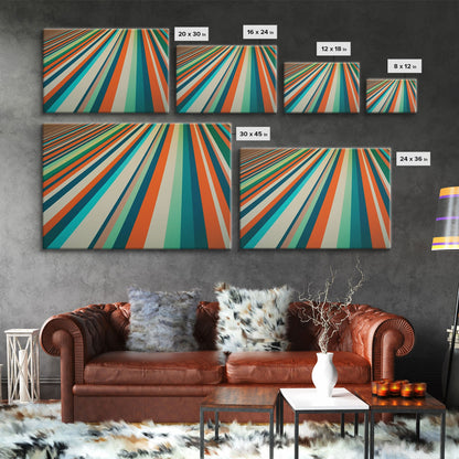 Mid Century Wall Art Canvas Print Teal Orange Olive Green and Brown Decor Large Wall Art for Home Retro Modern Design Light Highway