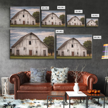 Rustic Farmhouse Wall Decor, White Barn Landscape Print, Farmhouse Living Room Decor, Farmhouse Kitchen Decor, Original Art, Old Barn Photo