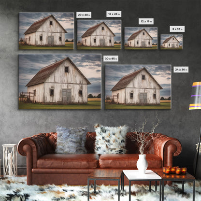 Rustic Farmhouse Wall Decor, White Barn Landscape Print, Farmhouse Living Room Decor, Farmhouse Kitchen Decor, Original Art, Old Barn Photo