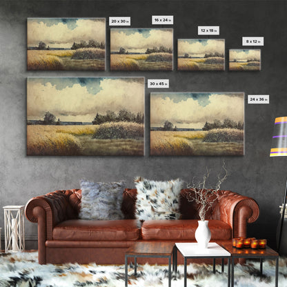 Subdued Watercolor Wall Art, Framed Canvas Print, Muted Moody Minimalist Boho Style Wall Art, Guest Room, Above Bed Art, Above Sofa Wall Art