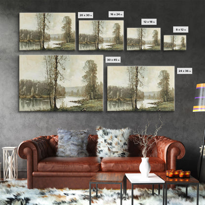 Vintage Landscape Wall Art Canvas Print, Sketch Natural Framed Large Gallery Art, Minimalist Art Ready to Hang, Framed Farmhouse Art