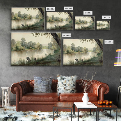 Retro Rustic Boho Style Vintage Landscape Wall Art Canvas Print, Sketch Natural Framed Large Gallery Art, Minimalist Art Ready to Hang