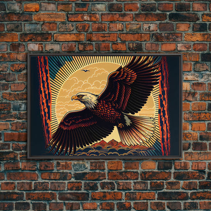 Bald eagle mural art, framed canvas print, framed wall art, cool bedroom wall decor
