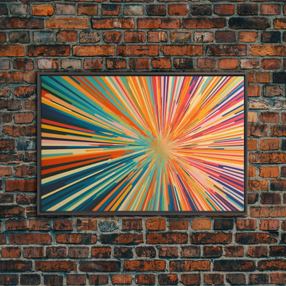 MCM Mid Century Modern Retro Canvas Print Mid Century Wall Art Large Wall Art Geometric Art in Teal Coral and Yellow "Light Speed Tunnel"