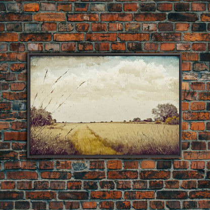 Muted Vintage Landscape Wall Art Canvas Print, Nature Framed Large Gallery Art, Minimalist Art Ready to Hang, With Hanging Kit, Subdued Art
