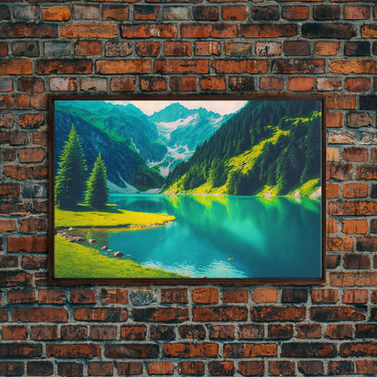 Calm and Serene Landscape Painting, Framed Canvas Print National Park Canvas Art, Framed wall decor, living room wall art, Pine Tree Lake
