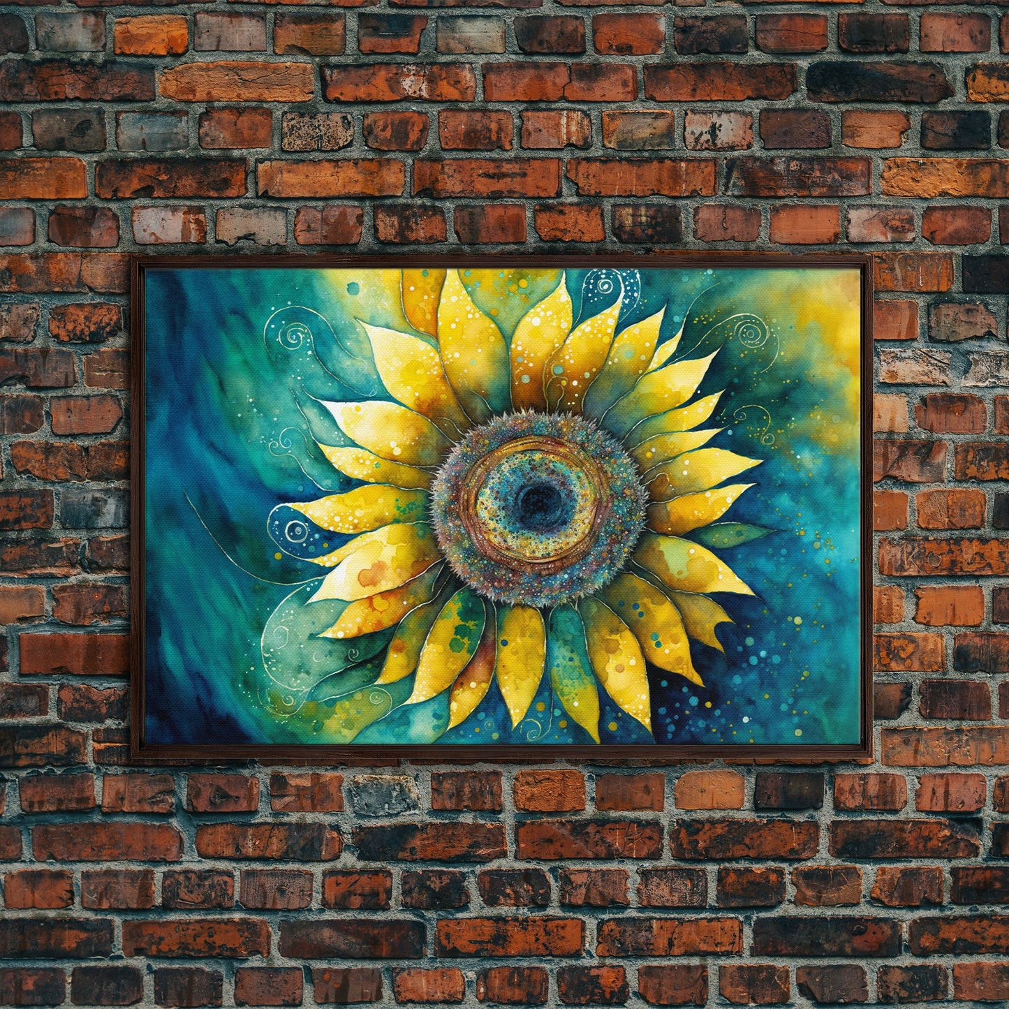 Watercolor of a Sunflower, Framed Canvas Print, Framed Art, Lowkey Farmhouse Wall Art, Living Room Decor, Living Room painting
