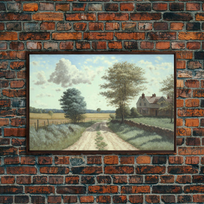Cottage Oil Painting Framed Canvas Print | Rustic Wall Art | Vintage Muted Print | Farmhouse | Boho Style | Minimalist