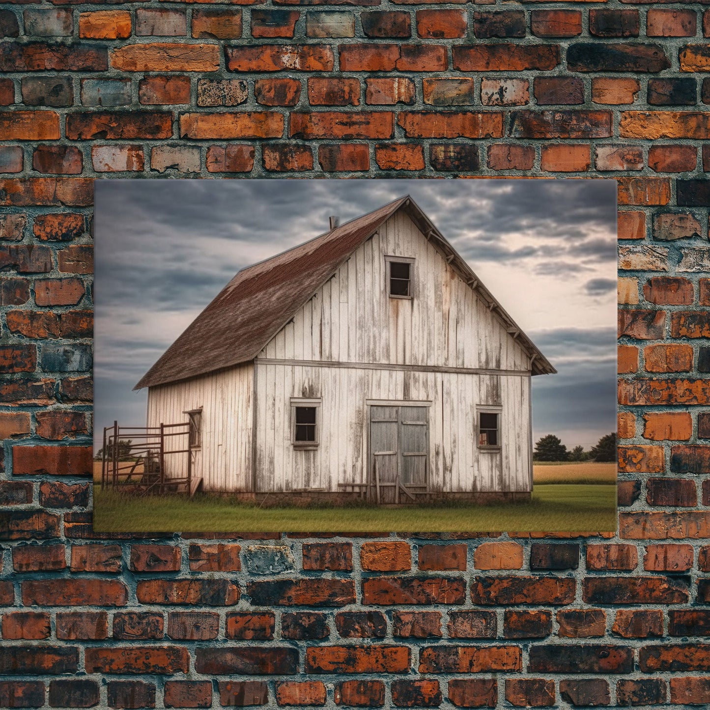 Rustic Farmhouse Wall Decor, White Barn Landscape Print, Farmhouse Living Room Decor, Farmhouse Kitchen Decor, Original Art, Old Barn Photo