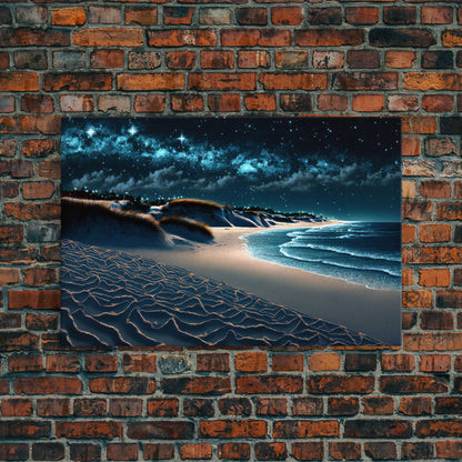 Painting Of a Beach at Night, Canvas Print, Framed Canvas Art, Starry Night Sky, Beach House Art, Large Living Room Art