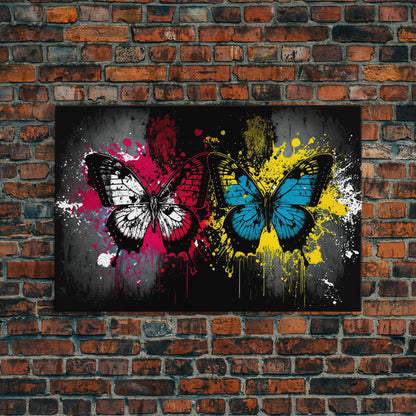 Graffiti Butterfly Punk Art, Street Art, Framed Canvas Print, Huge Wall Art, Contemporary Alternative Art