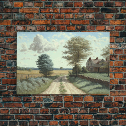 Cottage Oil Painting Framed Canvas Print | Rustic Wall Art | Vintage Muted Print | Farmhouse | Boho Style | Minimalist