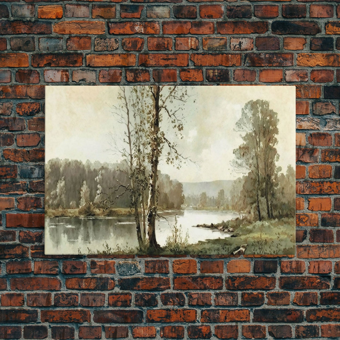 Vintage Landscape Wall Art Canvas Print, Sketch Natural Framed Large Gallery Art, Minimalist Art Ready to Hang, Framed Farmhouse Art