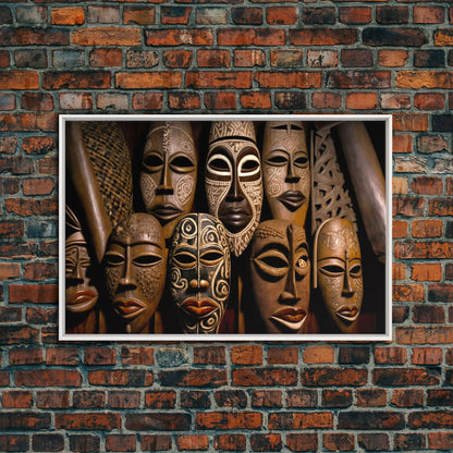 African Traditional Masks Framed Canvas Wall Art | Canvas Print Decor for Home & Office Decoration I Ready To Hang Canvas Print