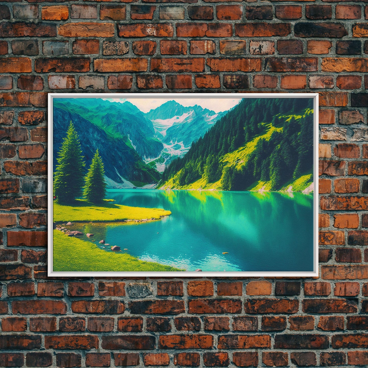 Calm and Serene Landscape Painting, Framed Canvas Print National Park Canvas Art, Framed wall decor, living room wall art, Pine Tree Lake