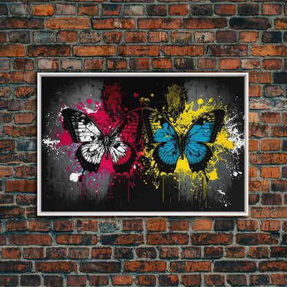 Graffiti Butterfly Punk Art, Street Art, Framed Canvas Print, Huge Wall Art, Contemporary Alternative Art