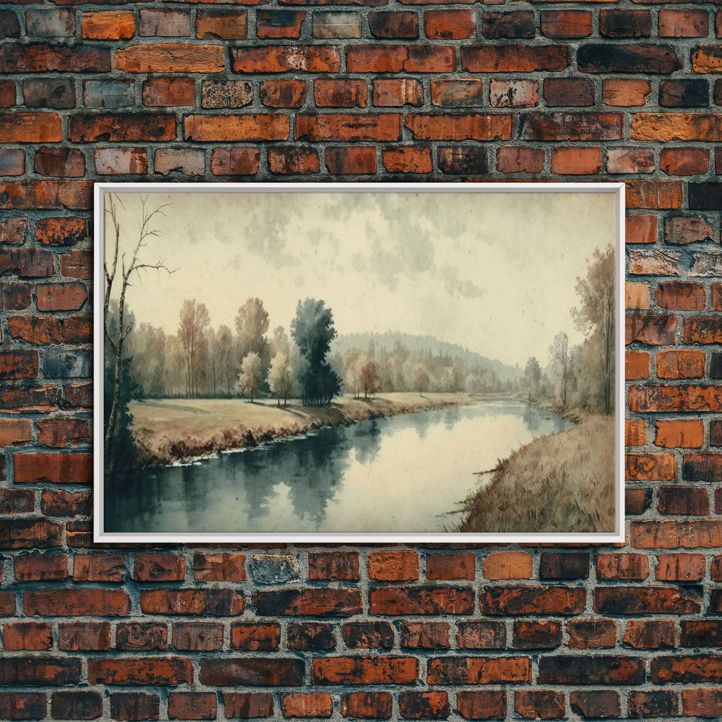 Vintage Landscape Wall Art Print, Nature Framed Large Gallery Art, Minimalist Art Ready to Hang, With Hangers, Muted Farmhouse Art