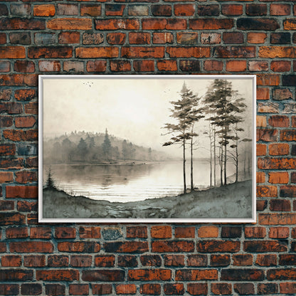 Pine Tree Wall Art, Framed Canvas Print, Oil Painting Landscape Wall Art, Vintage Nature Framed Large Gallery Art, Antique Art Ready to Hang