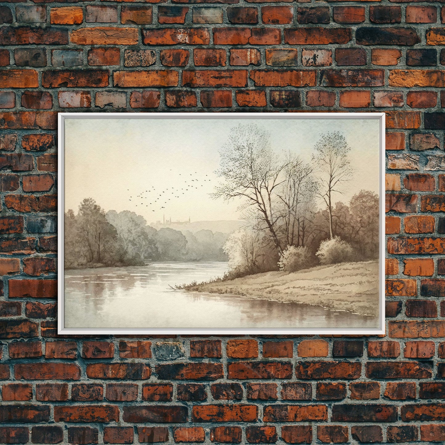 Farmhouse Wall Art, Retro / Vintage Style Landscape, Framed Canvas Print, Boho Style Minimalist Art, Framed Wall Art