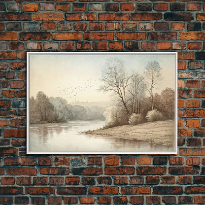 Farmhouse Wall Art, Retro / Vintage Style Landscape, Framed Canvas Print, Boho Style Minimalist Art, Framed Wall Art