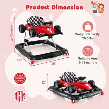 4-in-1 Baby Push Walker Activity Center Height Adjustable with Music Box-Red
