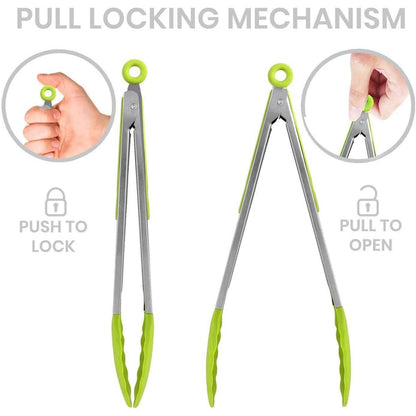 4-Pack: Kaluns Kitchen Tongs for Cooking with Silicone Spatula