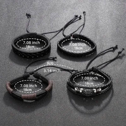 4-Piece Set: Exquisite Vintage-Style PU Leather Woven Handmade Charm Bracelets for Men