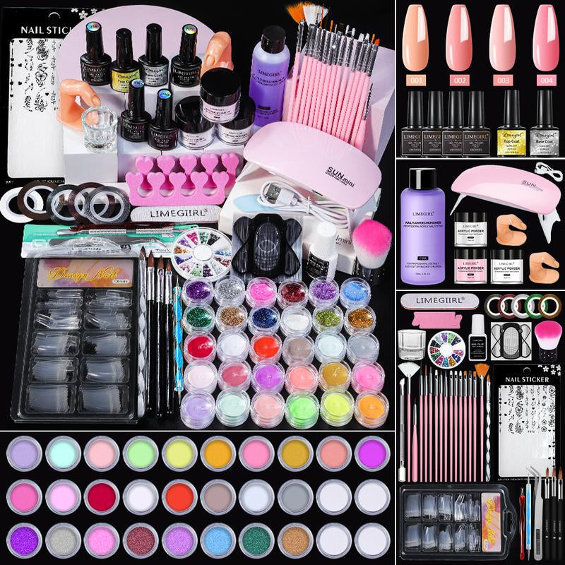 Limegirl Acrylic Nail Kit for Beginners with 75Ml ACRYLIC NAIL LIQUID Professional Nail Kit Acrylic Set with Drill Nude Acrylic Powder and Gel Nail Polish Glitter Decorations Gift for Women Manicure
