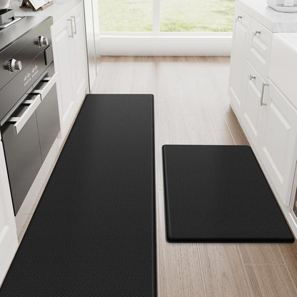 Kitchen Mats, 2PCS Kitchen Rugs, Cushioned anti Fatigue Kitchen Mats for Floor, Non-Slip Standing Desk Mat, Waterproof Kitchen Rug Set for Kitchen,20" X 32"+20" X 94.5"-Full 1Inch Thick,Black