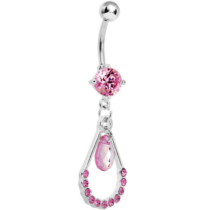 Pink Gem Teardrop Double Drop Belly Ring